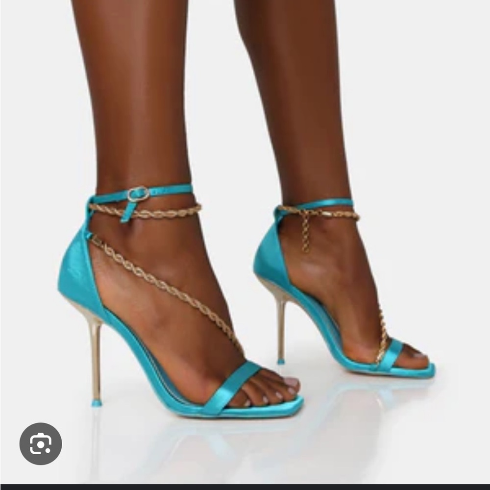 Blue Gold Chain Heels